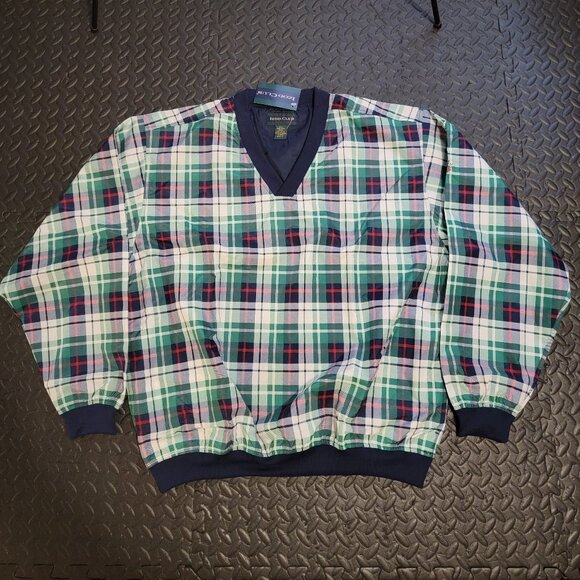 Vintage Men's Nylon Windbreaker by Izod, Plaid, Pullover V Neck, Lined, NOS, L - Picture 2 of 16